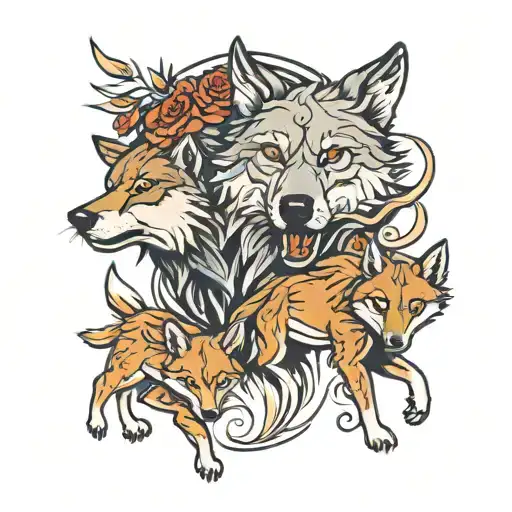 wolf and cubs tattoo design idea