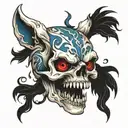 skull with wolf's coming out eyes and mouth open tattoo design idea