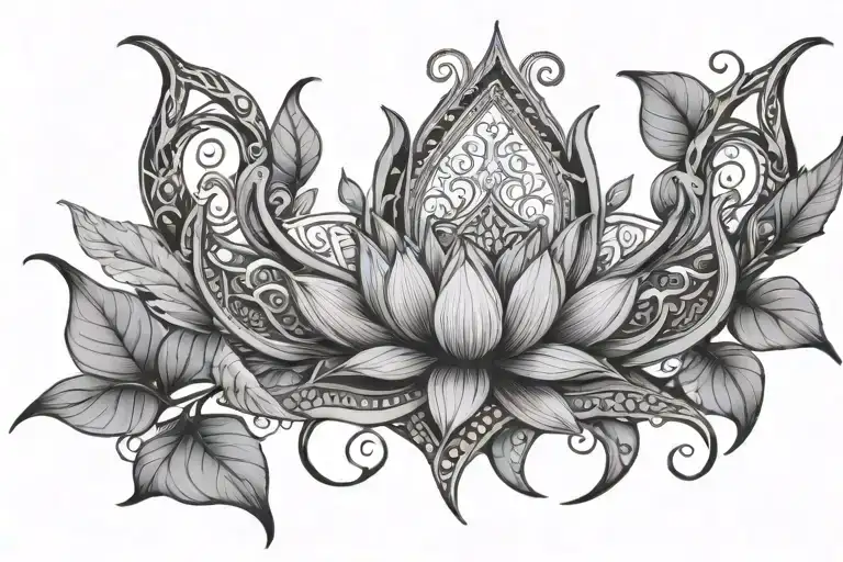 mendala lotus antlers intertwined with leaves tattoo design idea