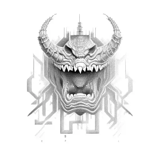  ascii draw Cyber Sigil of a demonic mouth  tattoo design idea