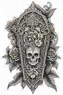gothic coffin adorned with intricate floral tattoo design idea