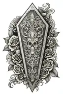 gothic coffin adorned with intricate floral tattoo design idea