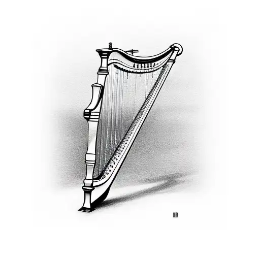Harp with rifle tattoo design idea