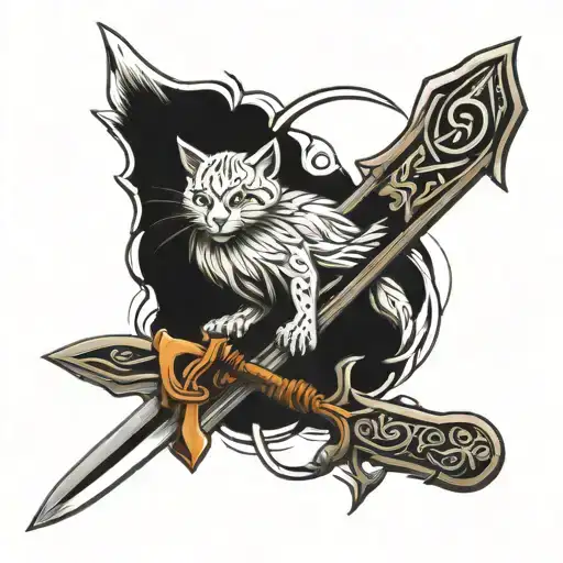 sword and animal tattoo design idea