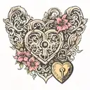 g and p linked with heart shaped lock tattoo design idea
