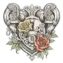 g and p linked with heart shaped lock tattoo design idea