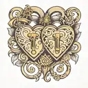 g and p linked with heart shaped lock tattoo design idea