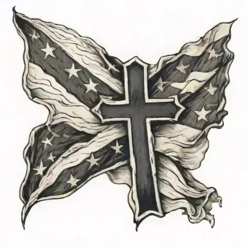 Cross tattoo shaded as a faded american flag tattoo design idea