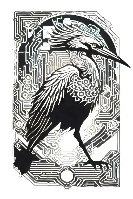 heron silhouette in centre tattoo design idea
