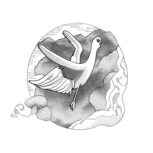 dove carrying a blueberry vine over crater lake oregon  tattoo design idea
