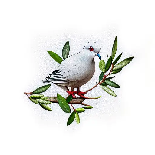 Dove with olive branch and olive tree underneath tattoo design idea