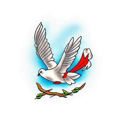 dove with olive branch over red bluff California  tattoo design idea