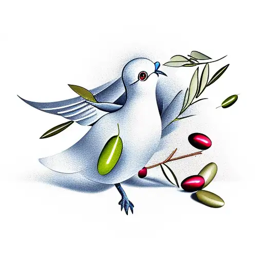 Dove with olive branch and olive tree underneath tattoo design idea