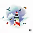 Oregon lighthouse with birds tattoo design idea