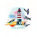 Oregon lighthouse with birds tattoo design idea