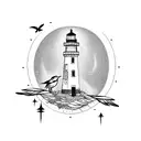 Oregon lighthouse with birds tattoo design idea