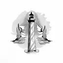 Oregon lighthouse with birds tattoo design idea