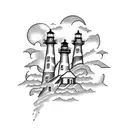 Oregon lighthouse with birds tattoo design idea
