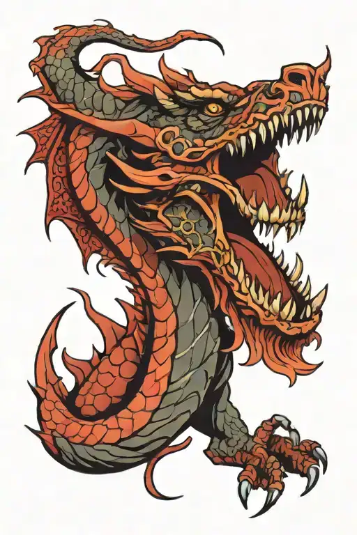 dragon tearing skin tattoo design idea