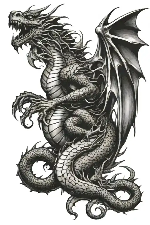 dragon tearing skin tattoo design idea