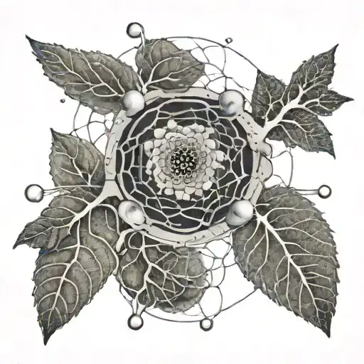 A scientific diagram of plant cell development intertwined with neural pathways tattoo design idea