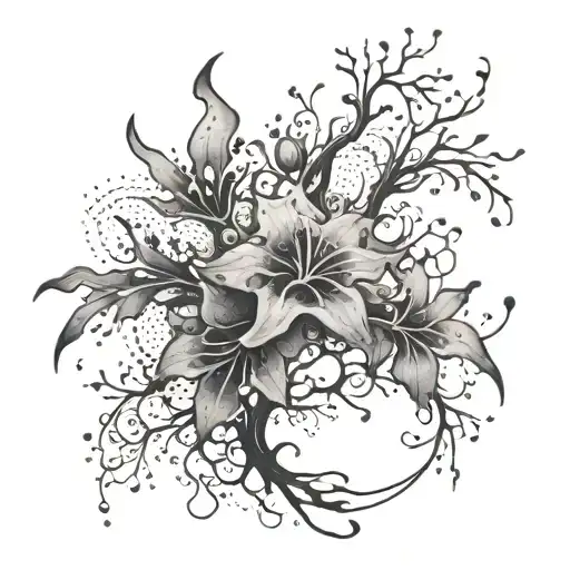 Neuron that turns into a plant with florals  tattoo design idea