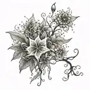 Neuron that turns into a plant with florals  tattoo design idea