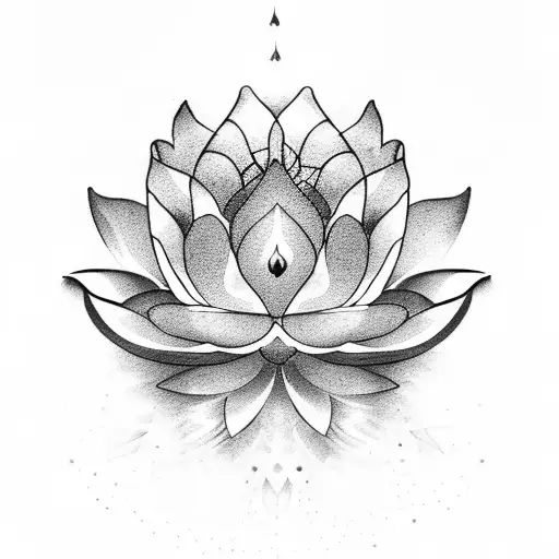 lotus flower, lily flower, with light rays in background, crown tattoo design idea
