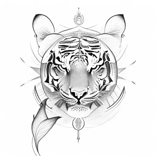 lotus flower, tiger lily flower, light rays, letter L, crown tattoo design idea