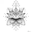 lotus flower, lily flower, with light rays in background, crown tattoo design idea