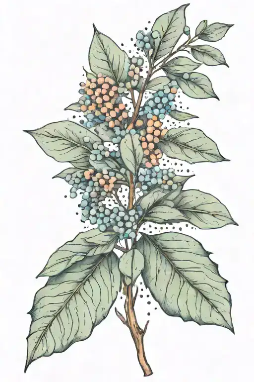 eucalyptus branch with co-ordinates and a rainbow  tattoo design idea