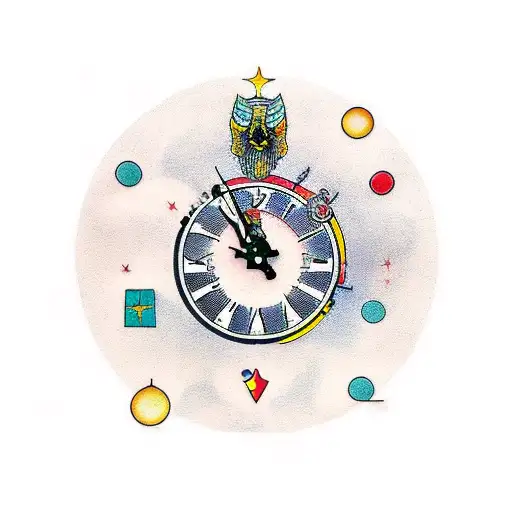 area code 214 plane clock and god tattoo design idea
