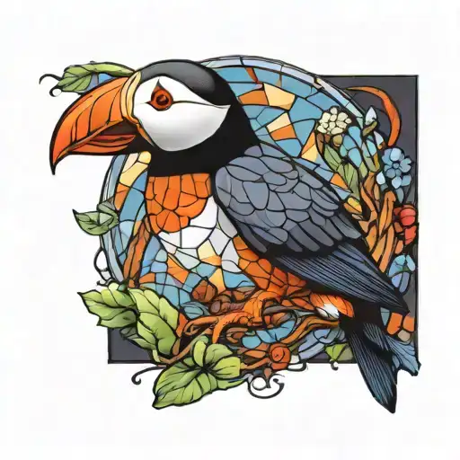 stain glass Puffin tattoo design idea