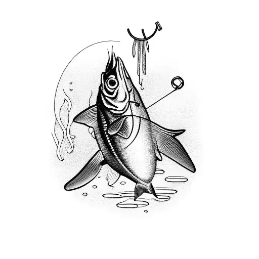 coin with fishing rod  tattoo design idea