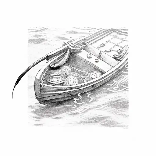 coin with fisherman inside  tattoo design idea