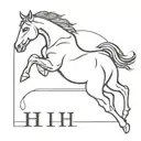 A silhouette of a horse jumping with letter H tattoo design idea