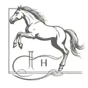 A silhouette of a horse jumping with letter H tattoo design idea