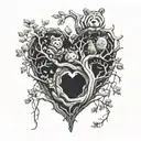 Branches on the shape of a heart with Winnie the Pooh, Tigger, Roo, Owl, Kanga, Rabbit and Piglet inside the heart.  tattoo design idea