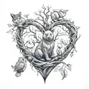 Branches on the shape of a heart with Winnie the Pooh, Tigger, Roo, Owl, Kanga, Rabbit and Piglet inside the heart.  tattoo design idea