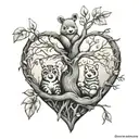 Branches on the shape of a heart with Winnie the Pooh, Tigger, Roo, Owl, Kanga, Rabbit and Piglet inside the heart.  tattoo design idea