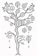 A minimalist design of a family tree intertwined with Native American symbols representing your genealogy and history interests tattoo design idea