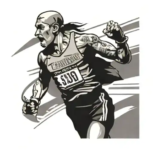 A runner crossing a finish line with a music staff wrapped around their arm tattoo design idea