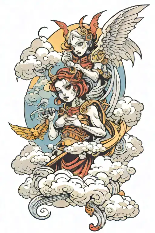 cloud angel and demon tattoo design idea