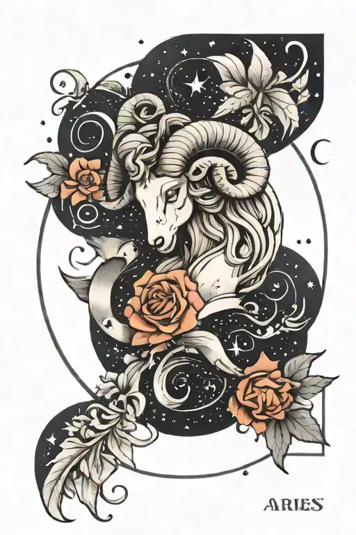 Design a black-grey tattoo of the Aries constellation intertwined with the number 8, reflecting your zodiac sign and favorite number tattoo design idea