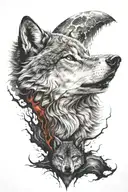 wolf , moon and blood tattoo design idea