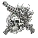 Guns, skull, thron, amunation  tattoo design idea