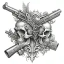 Guns, skull, thron, amunation  tattoo design idea