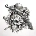 Guns, skull, thron, amunation  tattoo design idea