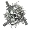 Guns, skull, thron, amunation  tattoo design idea