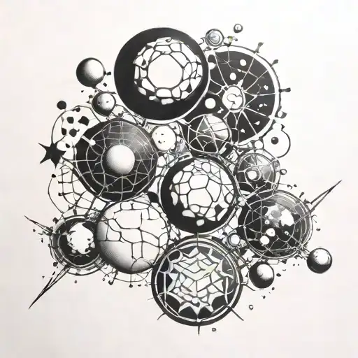 LSD molecule; conceptual tattoo; bleack & white; simple traces;planets tattoo design idea